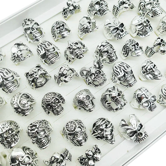 10pcs Vintage Punk Skull Rings Set – Mixed Style Alloy Jewelry for Men & Women