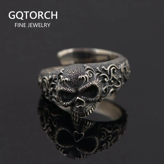 Gothic Punk Skull Rings – 925 Sterling Silver Resizable Skeleton Band for Men & Women
